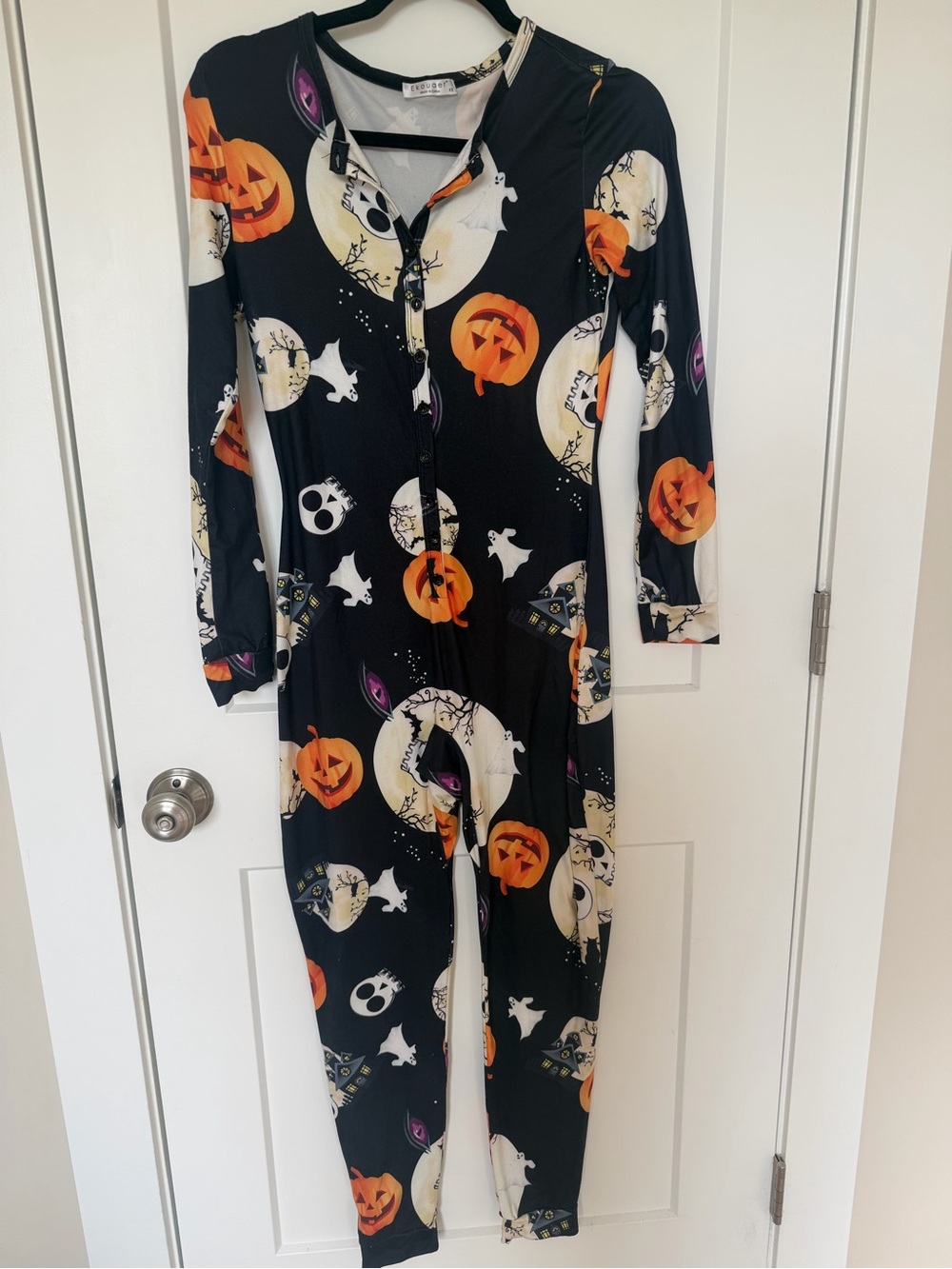 Ekouaer Halloween Pajama Jumpsuit XS Pumpkin Ghost Skeleton
